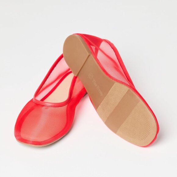 Women's Ballet Flats Red Mesh Size 7.5 Polyurethane with Bow TPR Sole - Picture 6 of 7